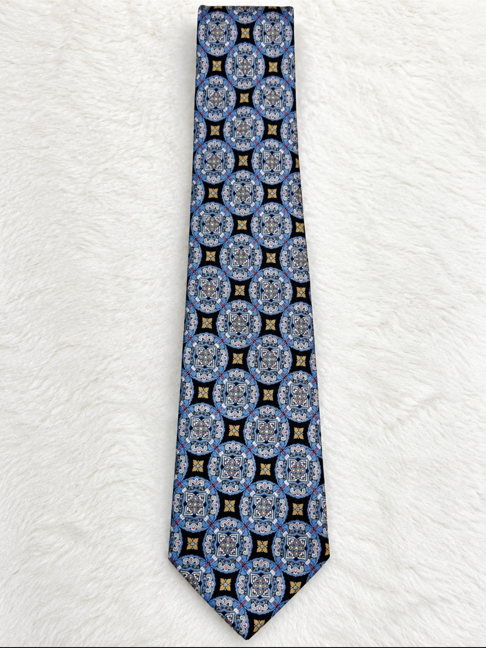 Jos. A. Bank Blue and Black Geometric Medallion Silk Tie